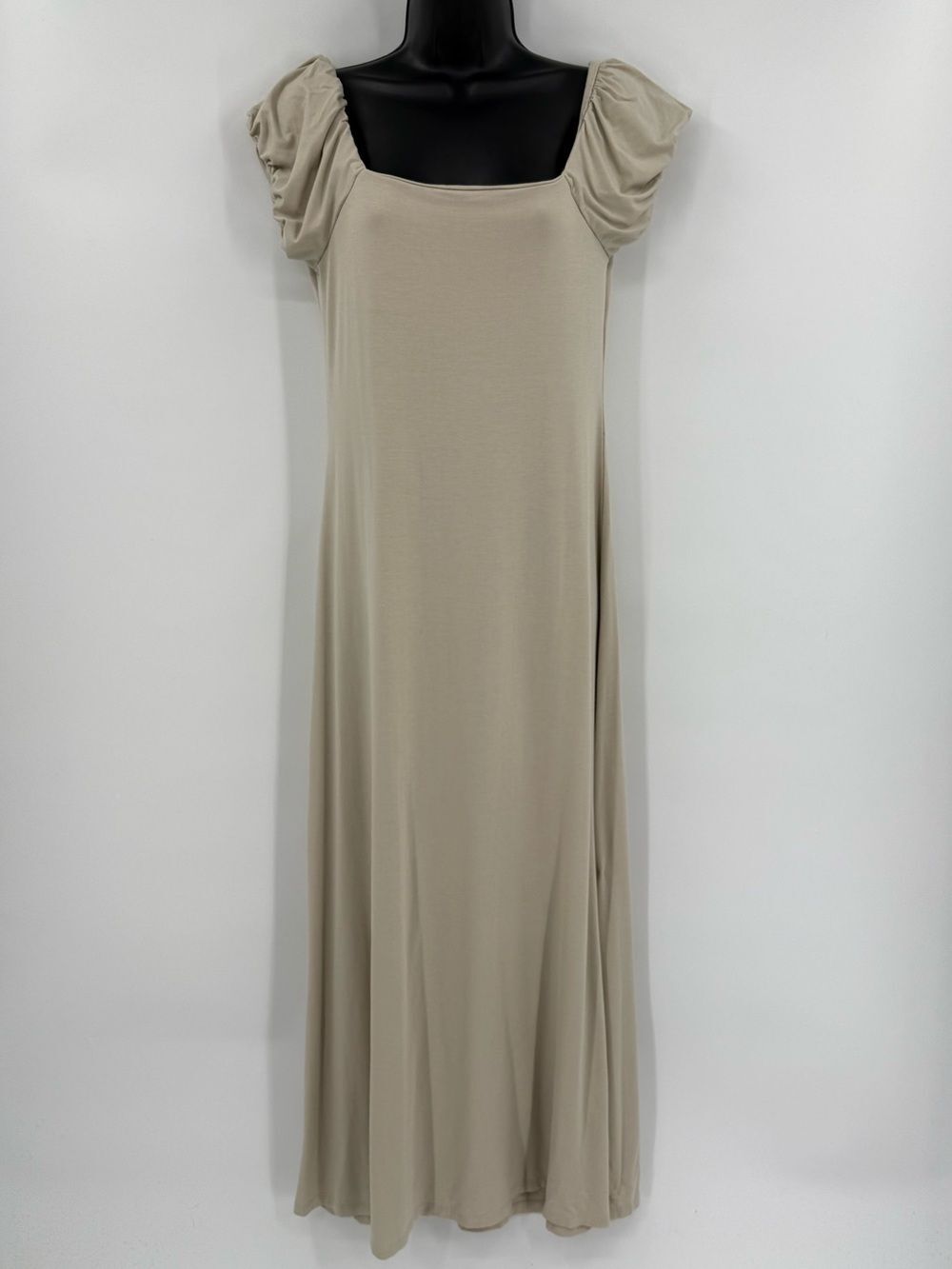 ASOS Design Ruched Cap Sleeve Maxi Jersey Knit Dress | Beige | 8